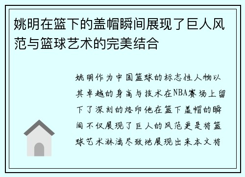 姚明在篮下的盖帽瞬间展现了巨人风范与篮球艺术的完美结合